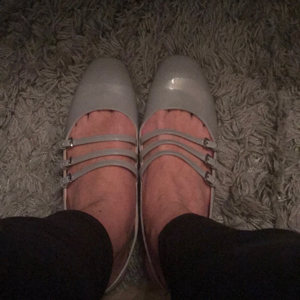 Light Gray Patent Slingback Low Heels